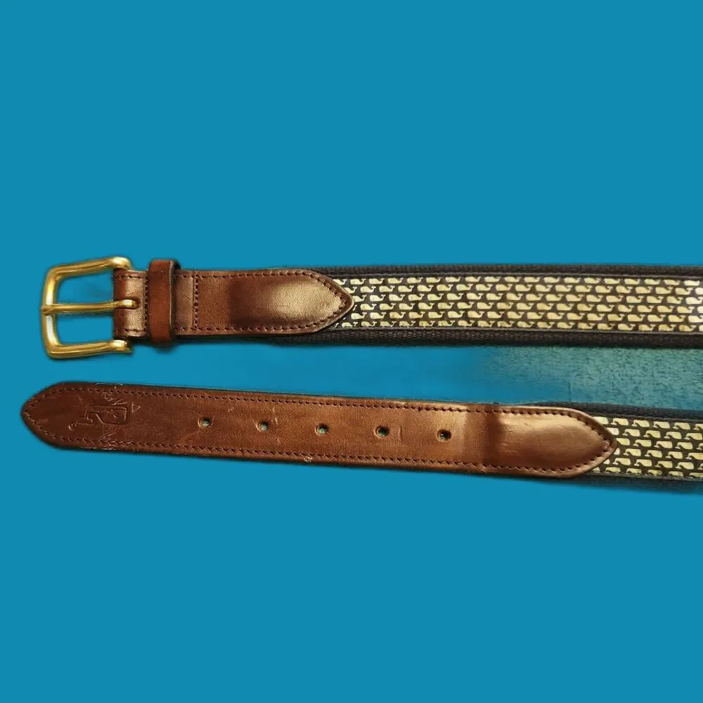 Vineyard Vines Men's Micro Whale Classic Canvas Club Belt, Brass Buckle Navy, 44